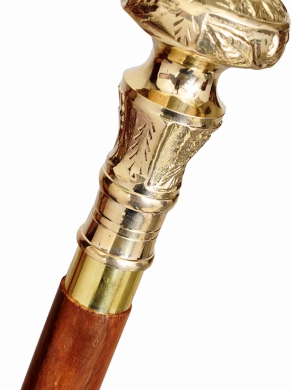 Gold-Tone Decorative Walking Cane with Wood Shaft